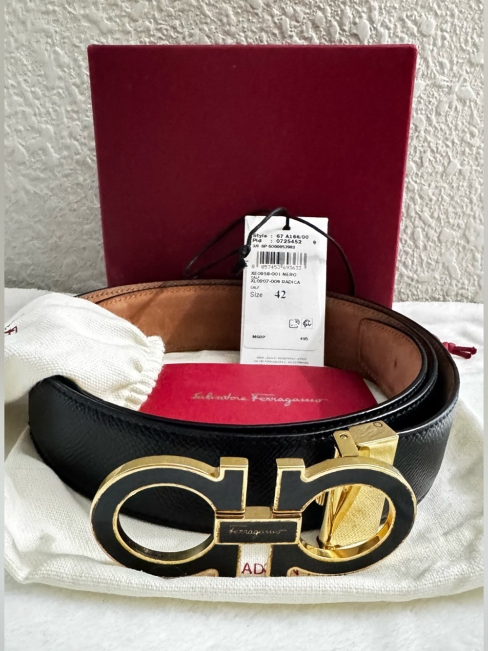 Salvatore Ferragamo Black and Gold Gancini Buckle Belt